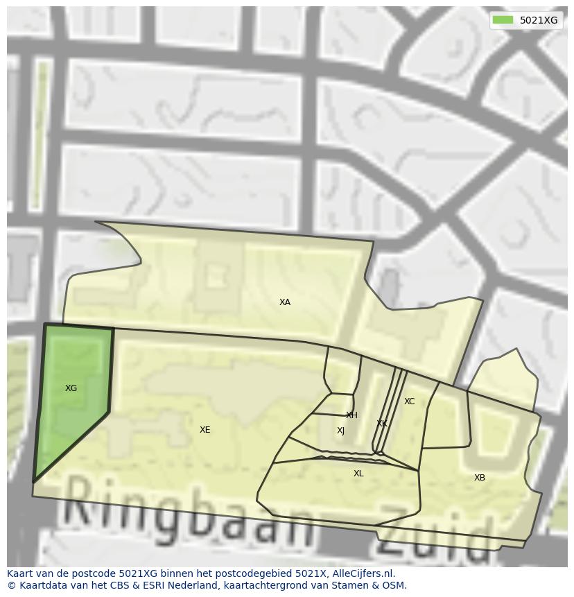 Afbeelding van het postcodegebied 5021 XG op de kaart.