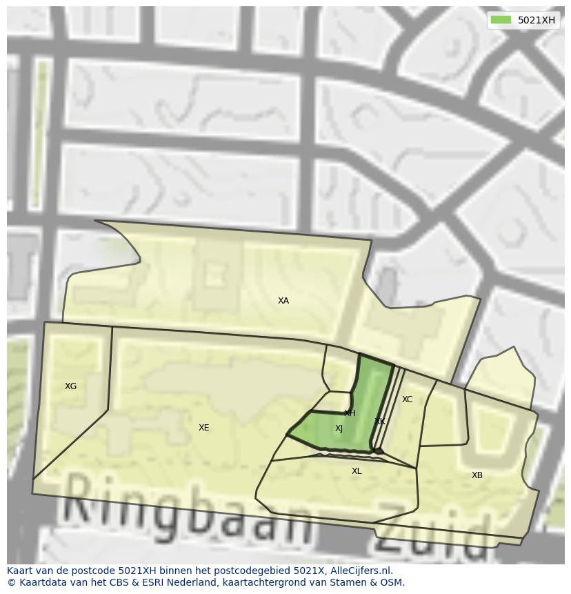 Afbeelding van het postcodegebied 5021 XH op de kaart.