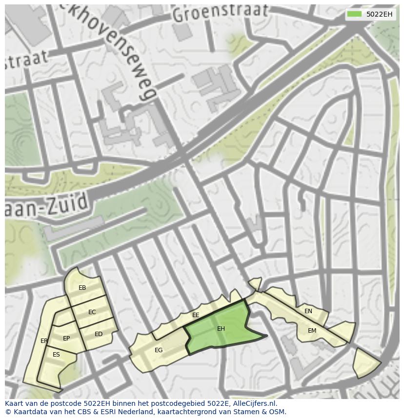 Afbeelding van het postcodegebied 5022 EH op de kaart.