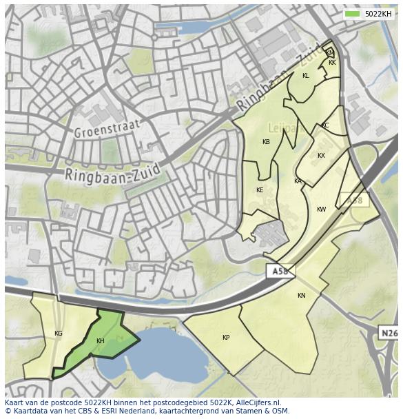 Afbeelding van het postcodegebied 5022 KH op de kaart.