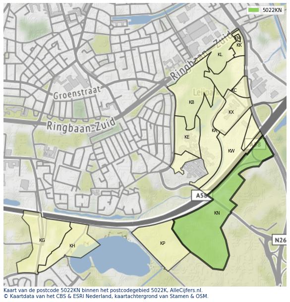 Afbeelding van het postcodegebied 5022 KN op de kaart.