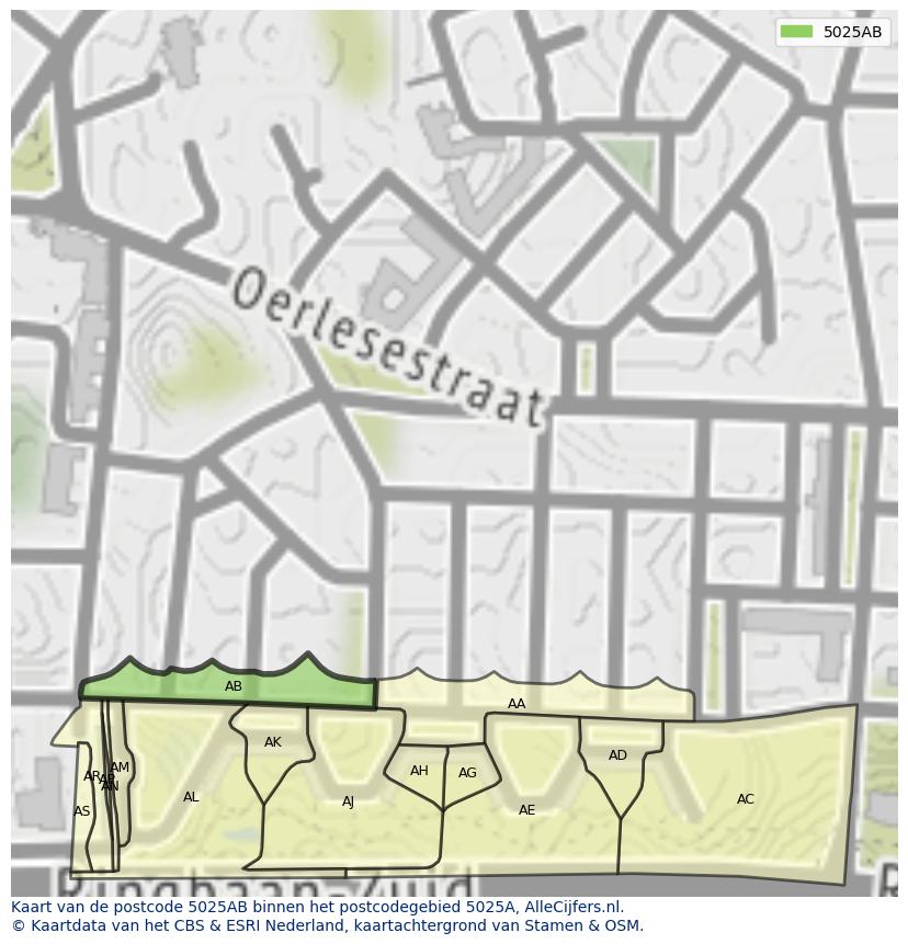 Afbeelding van het postcodegebied 5025 AB op de kaart.