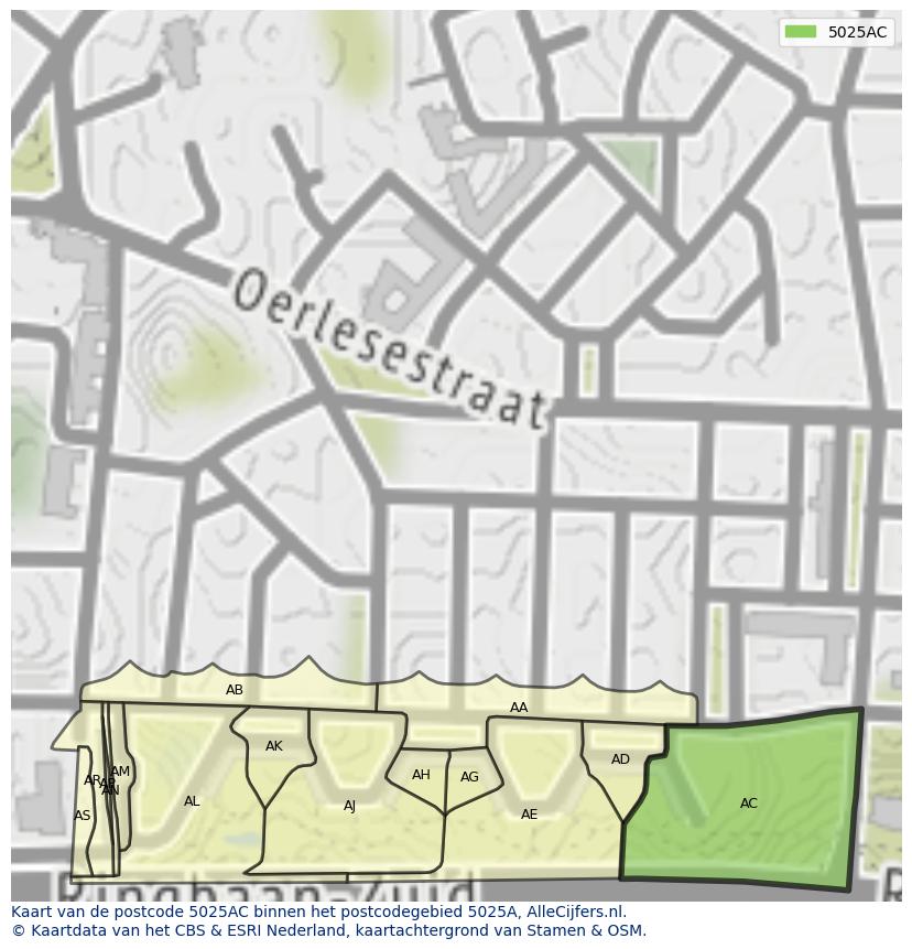 Afbeelding van het postcodegebied 5025 AC op de kaart.