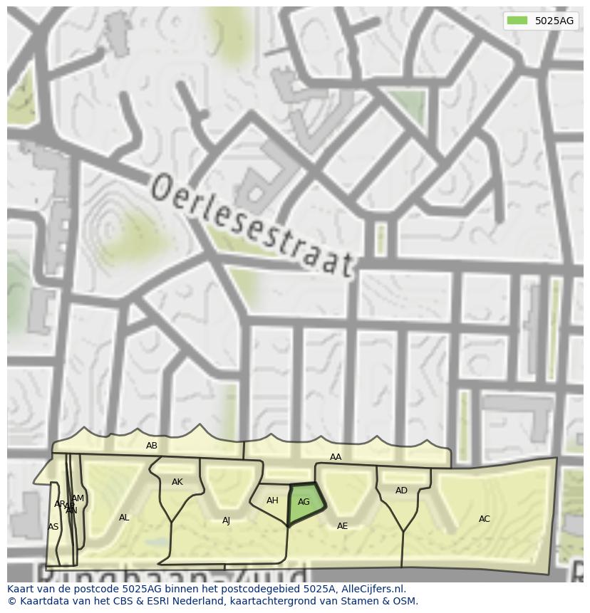 Afbeelding van het postcodegebied 5025 AG op de kaart.