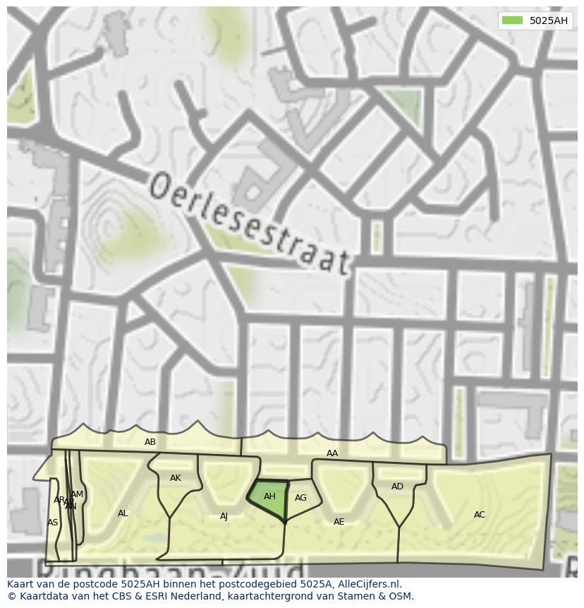 Afbeelding van het postcodegebied 5025 AH op de kaart.