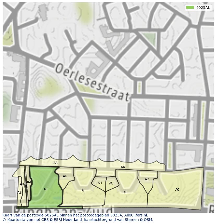 Afbeelding van het postcodegebied 5025 AL op de kaart.
