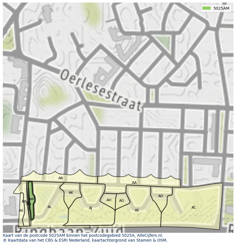 Afbeelding van het postcodegebied 5025 AM op de kaart.