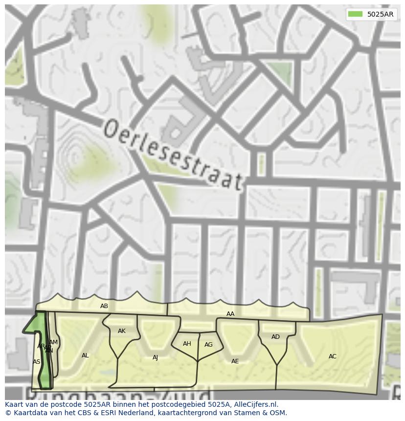 Afbeelding van het postcodegebied 5025 AR op de kaart.