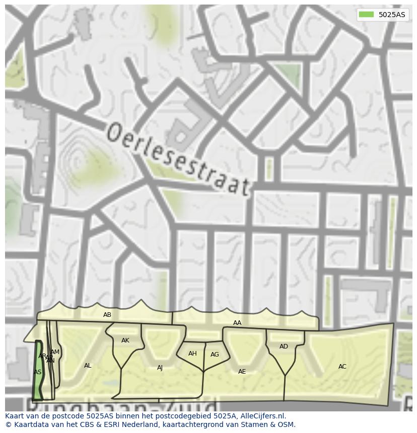 Afbeelding van het postcodegebied 5025 AS op de kaart.