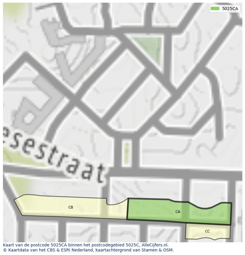 Afbeelding van het postcodegebied 5025 CA op de kaart.