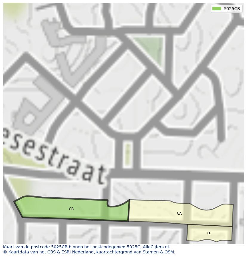 Afbeelding van het postcodegebied 5025 CB op de kaart.