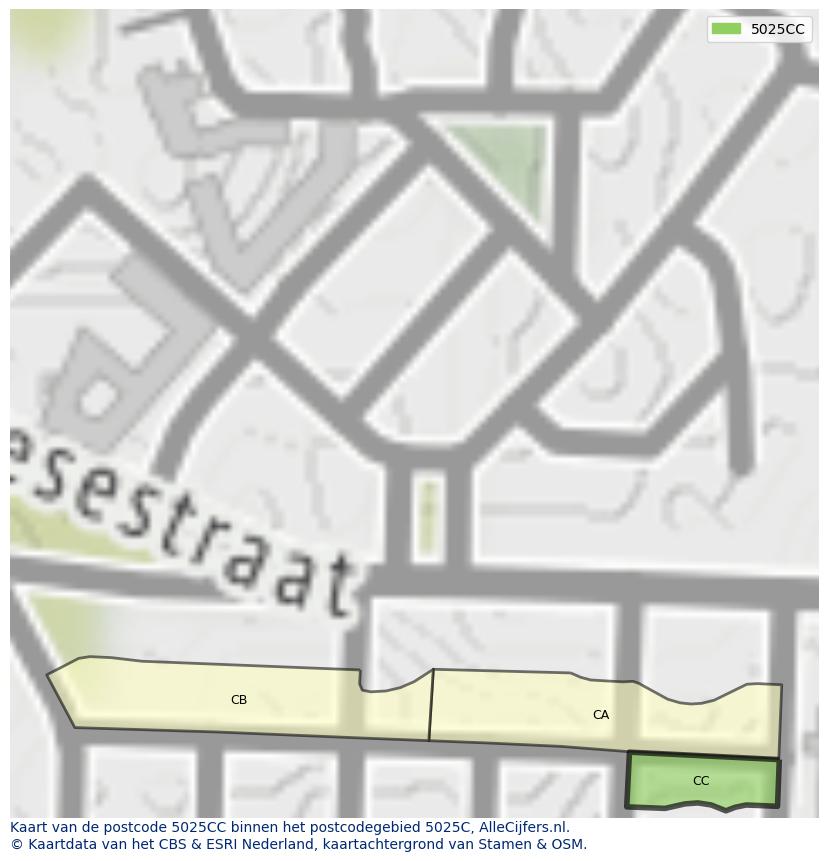 Afbeelding van het postcodegebied 5025 CC op de kaart.