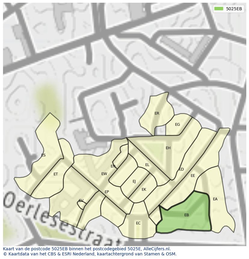 Afbeelding van het postcodegebied 5025 EB op de kaart.
