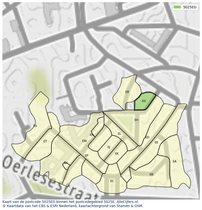Afbeelding van het postcodegebied 5025 EG op de kaart.