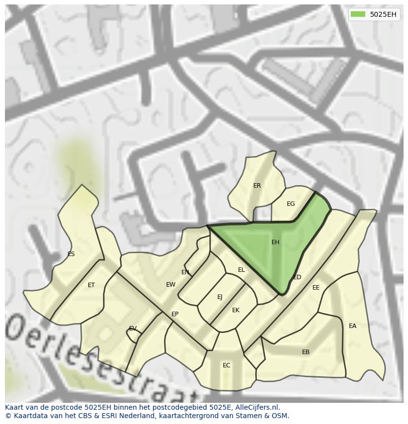 Afbeelding van het postcodegebied 5025 EH op de kaart.