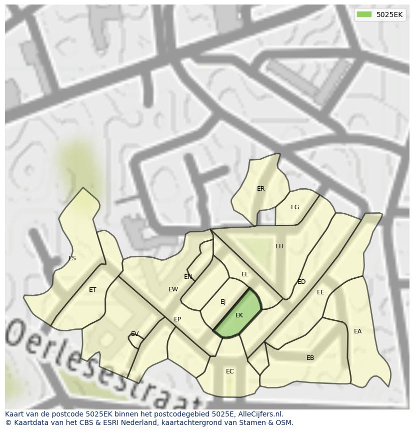 Afbeelding van het postcodegebied 5025 EK op de kaart.