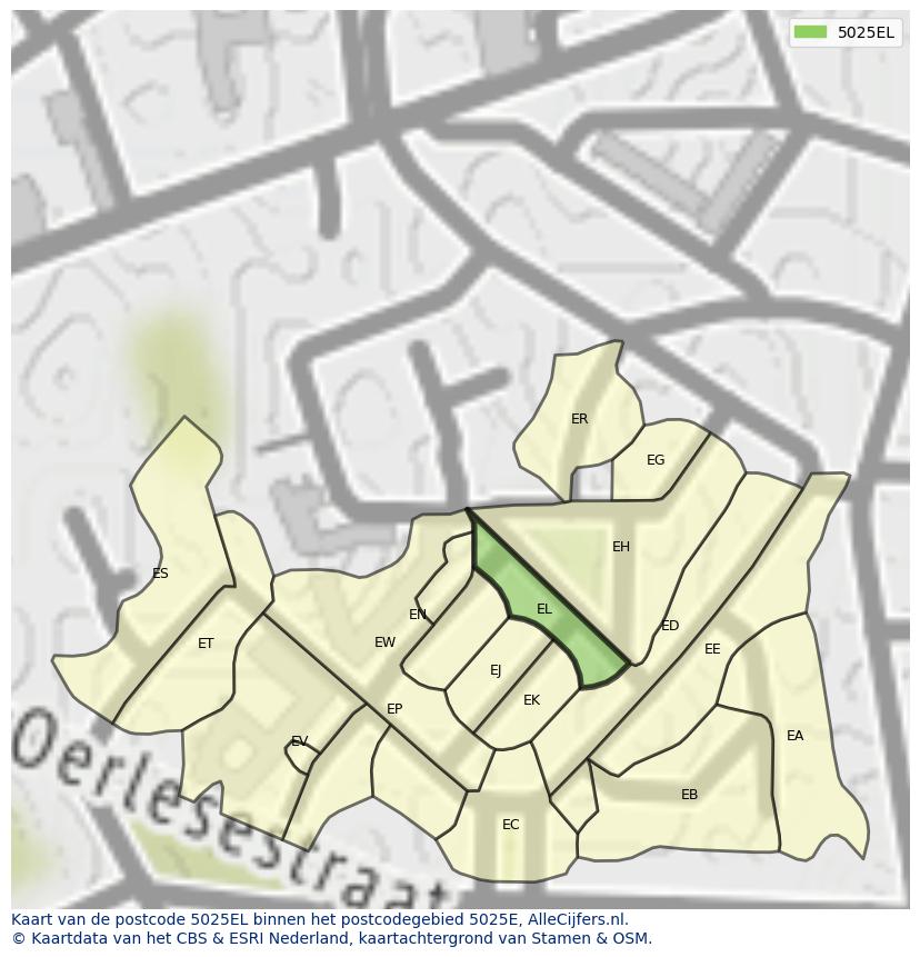 Afbeelding van het postcodegebied 5025 EL op de kaart.