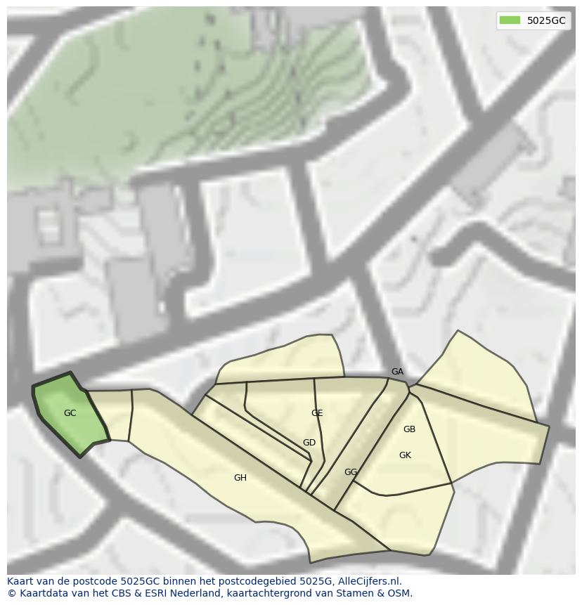 Afbeelding van het postcodegebied 5025 GC op de kaart.