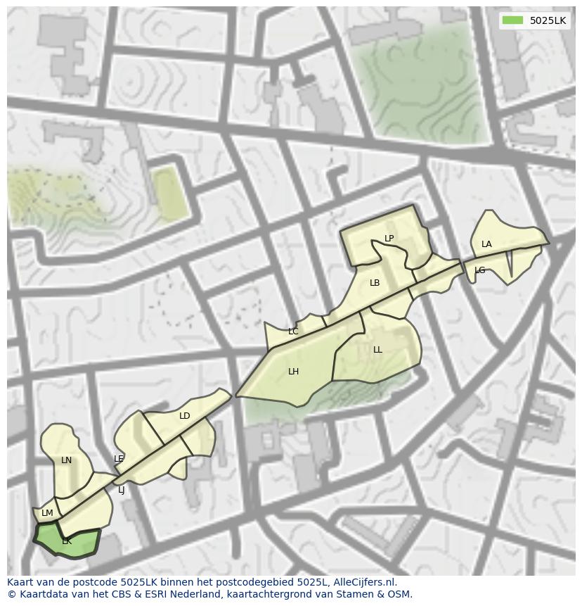 Afbeelding van het postcodegebied 5025 LK op de kaart.