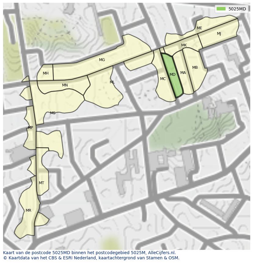Afbeelding van het postcodegebied 5025 MD op de kaart.