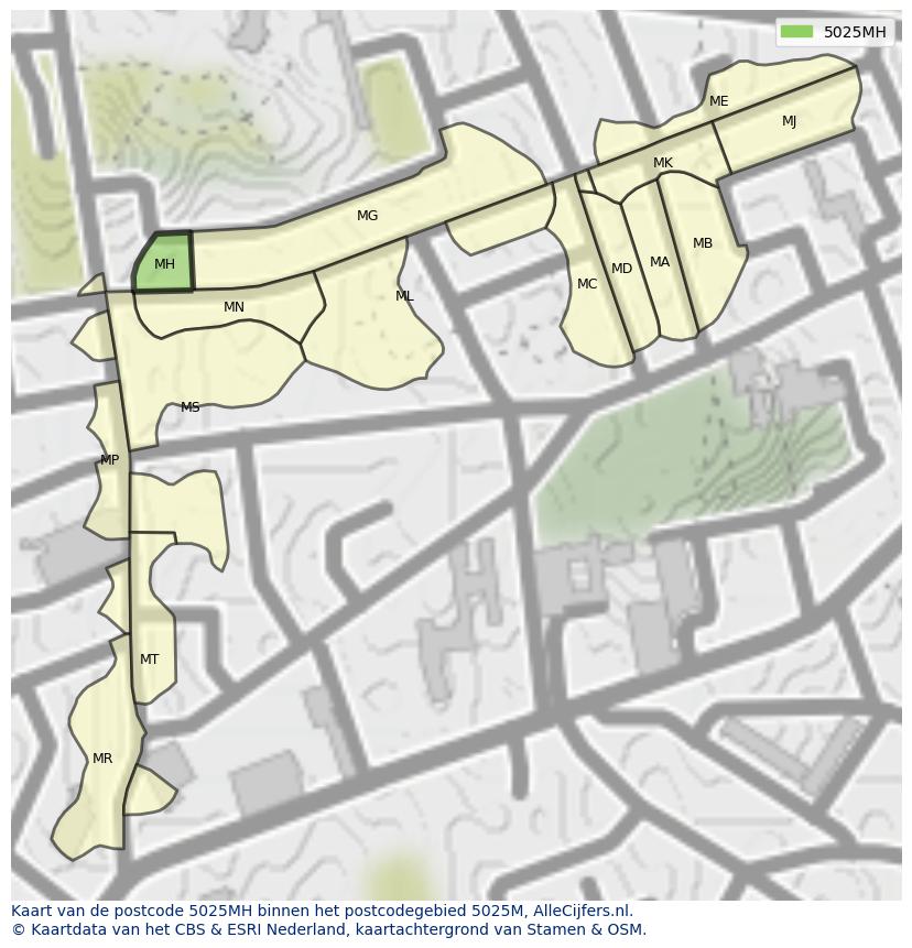 Afbeelding van het postcodegebied 5025 MH op de kaart.