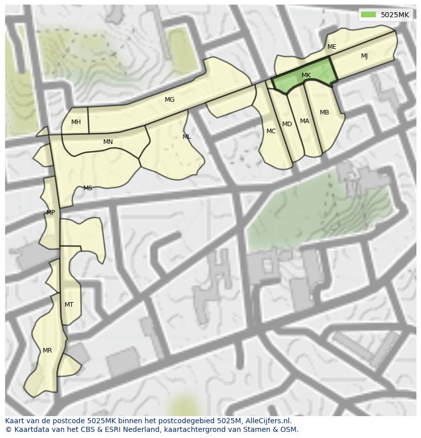 Afbeelding van het postcodegebied 5025 MK op de kaart.