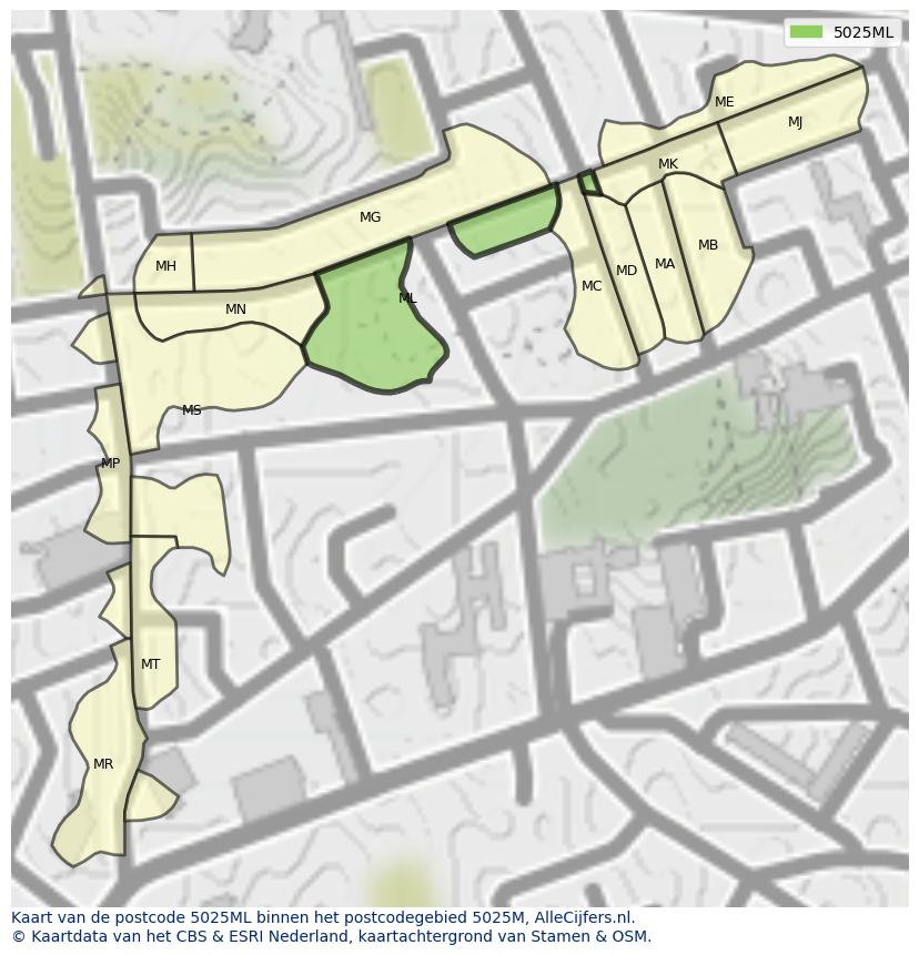 Afbeelding van het postcodegebied 5025 ML op de kaart.