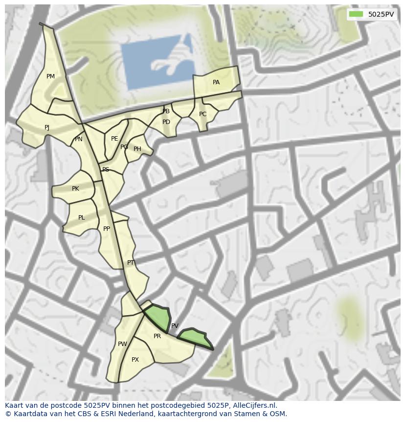 Afbeelding van het postcodegebied 5025 PV op de kaart.