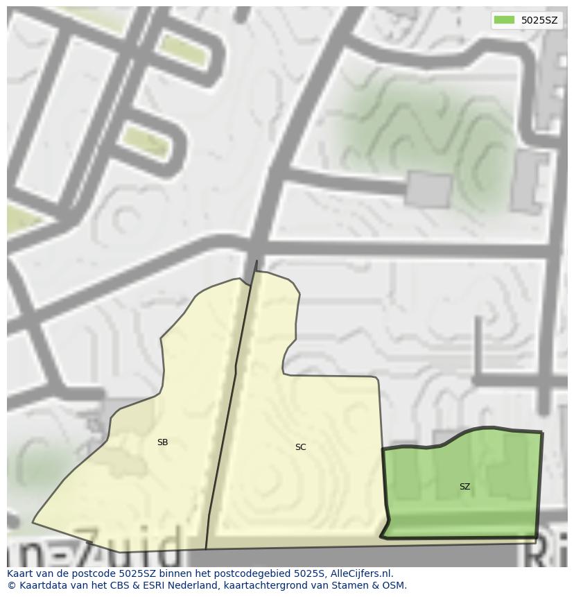 Afbeelding van het postcodegebied 5025 SZ op de kaart.