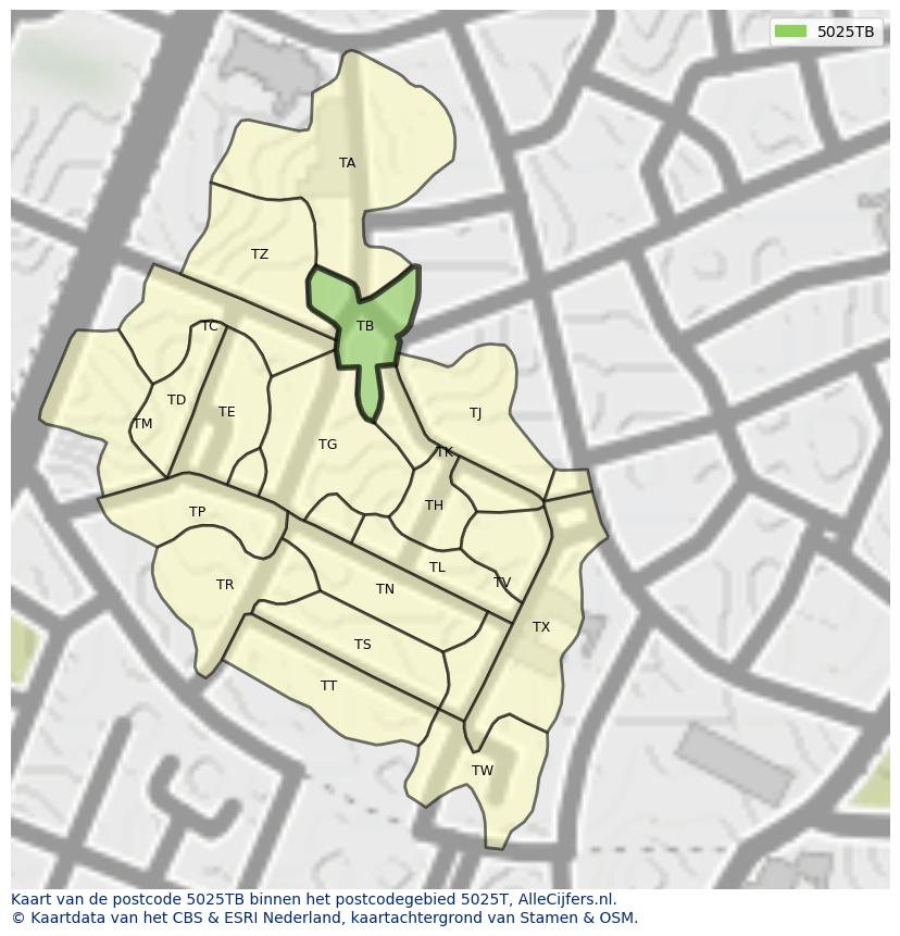 Afbeelding van het postcodegebied 5025 TB op de kaart.