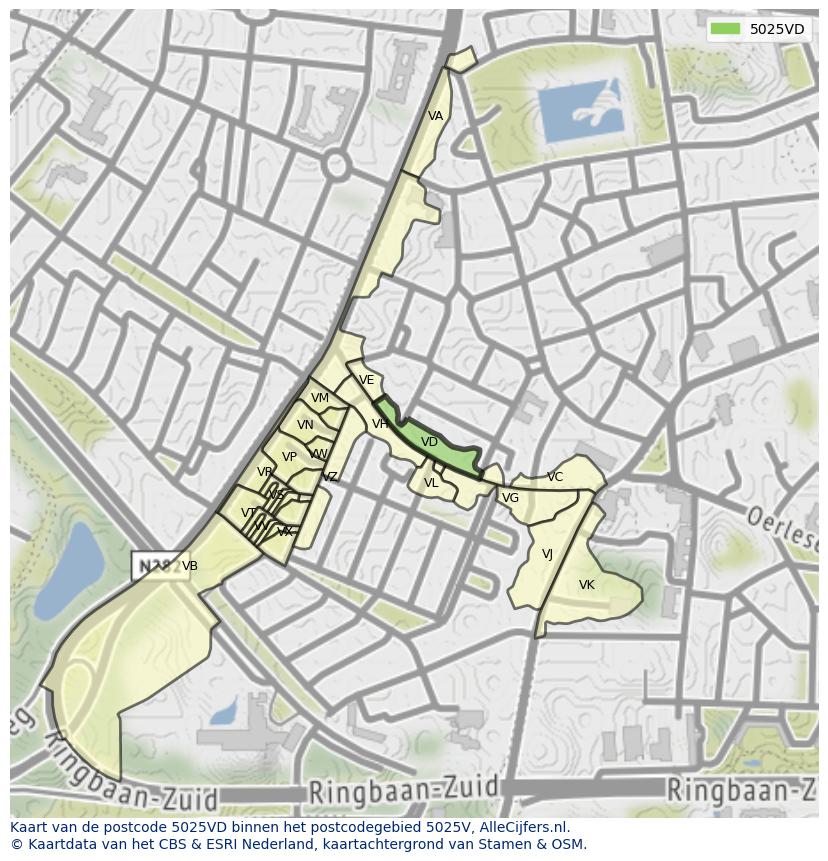 Afbeelding van het postcodegebied 5025 VD op de kaart.