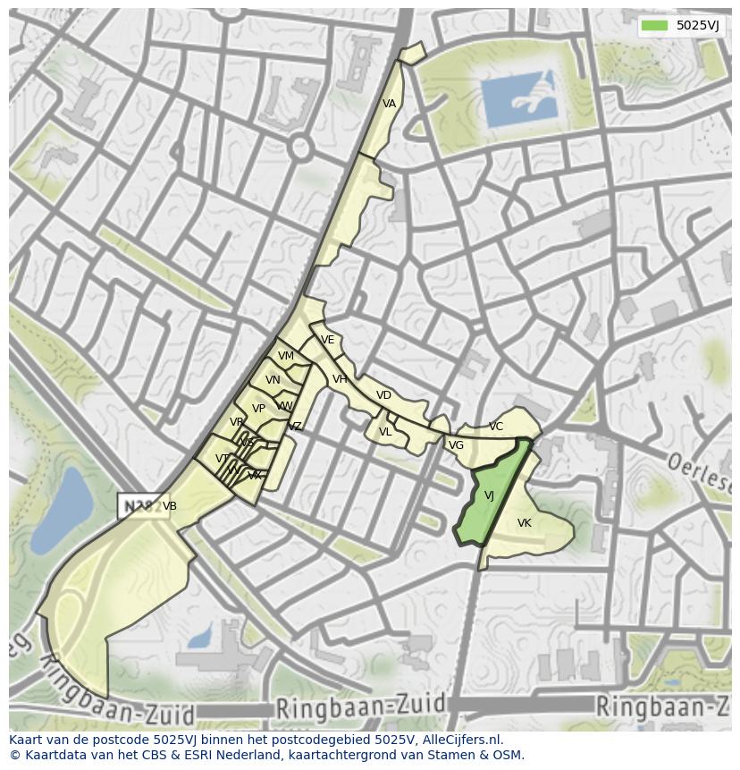 Afbeelding van het postcodegebied 5025 VJ op de kaart.