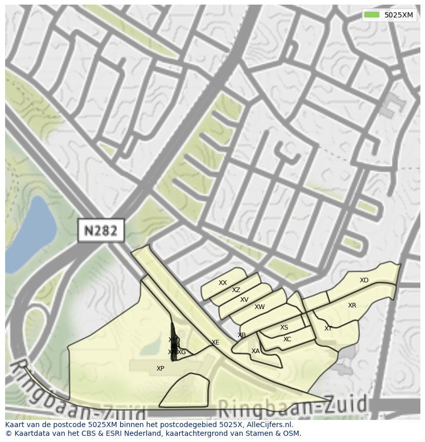 Afbeelding van het postcodegebied 5025 XM op de kaart.