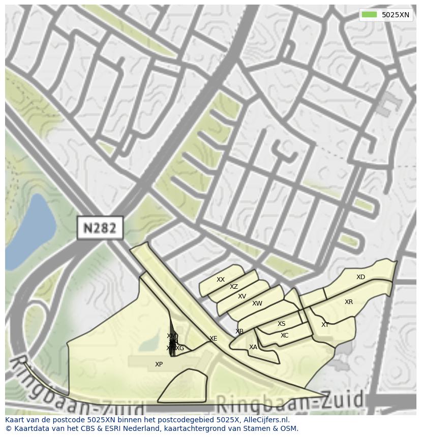 Afbeelding van het postcodegebied 5025 XN op de kaart.