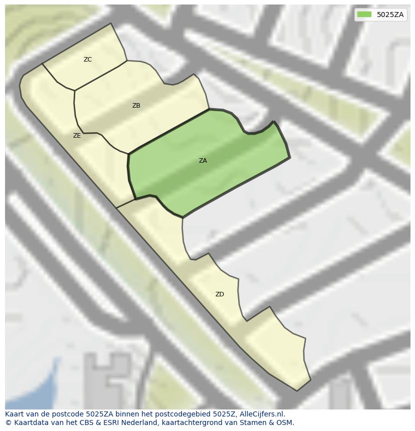 Afbeelding van het postcodegebied 5025 ZA op de kaart.