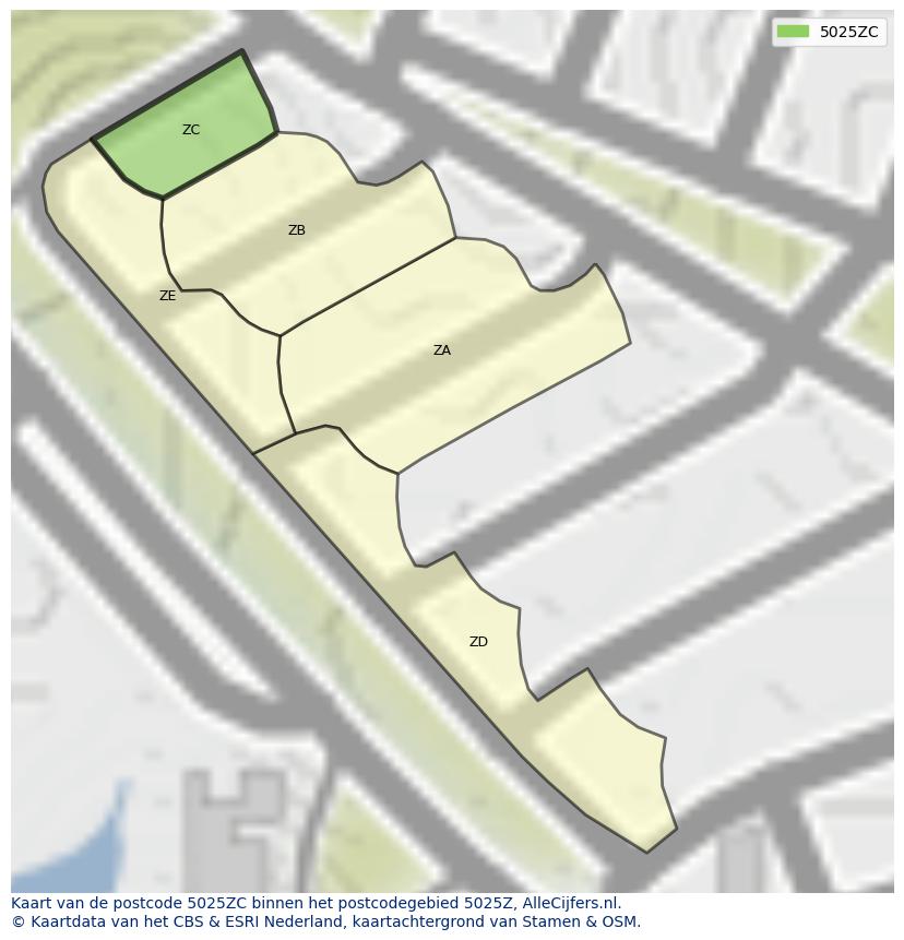Afbeelding van het postcodegebied 5025 ZC op de kaart.