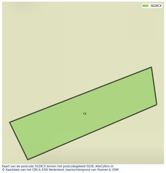 Afbeelding van het postcodegebied 5028 CX op de kaart.
