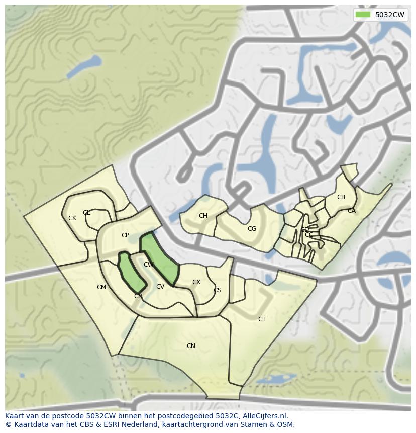 Afbeelding van het postcodegebied 5032 CW op de kaart.