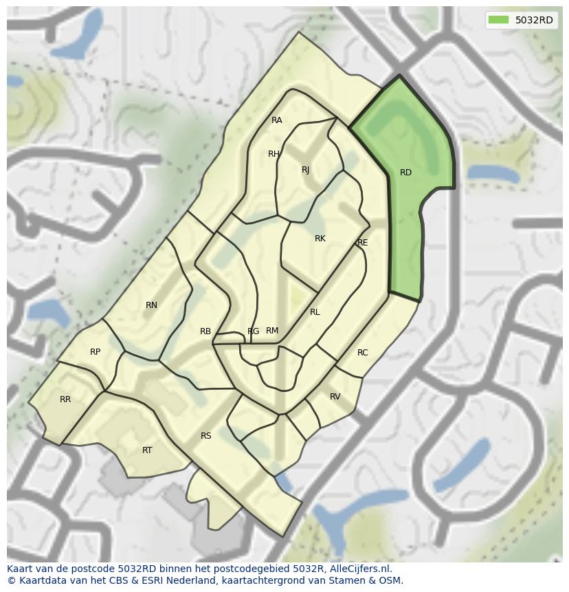 Afbeelding van het postcodegebied 5032 RD op de kaart.
