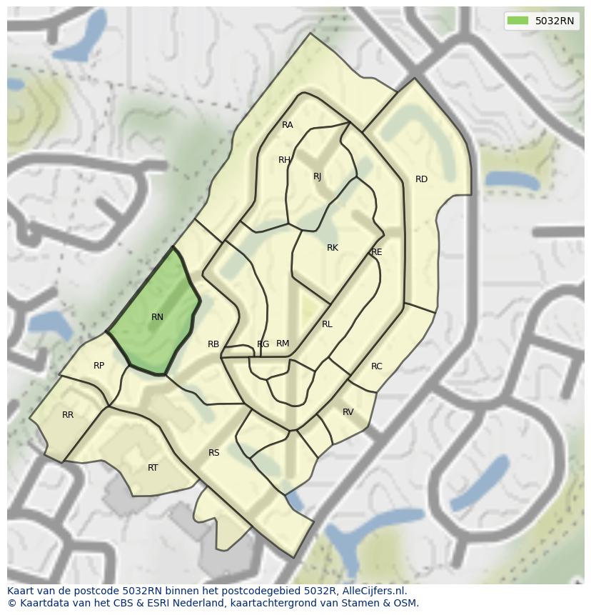 Afbeelding van het postcodegebied 5032 RN op de kaart.