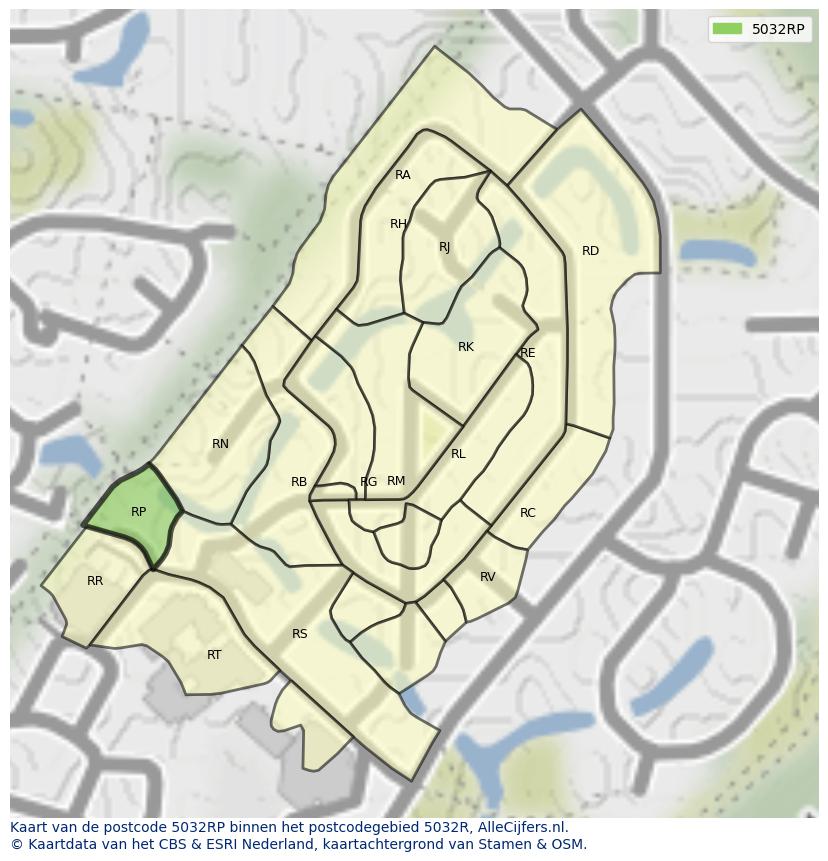 Afbeelding van het postcodegebied 5032 RP op de kaart.
