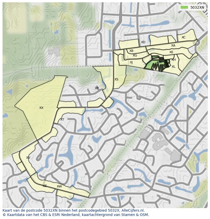 Afbeelding van het postcodegebied 5032 XN op de kaart.