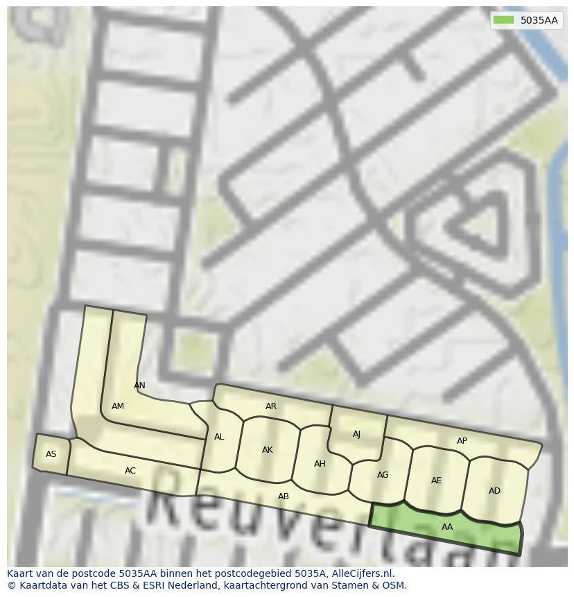 Afbeelding van het postcodegebied 5035 AA op de kaart.