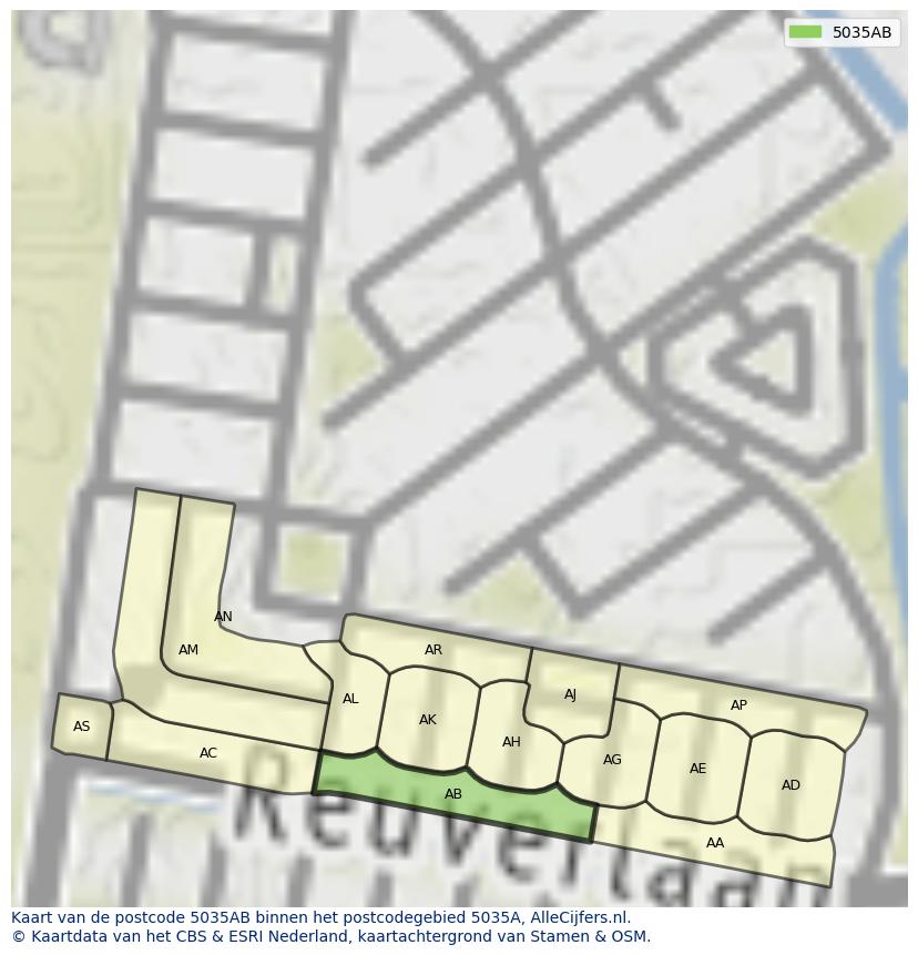 Afbeelding van het postcodegebied 5035 AB op de kaart.