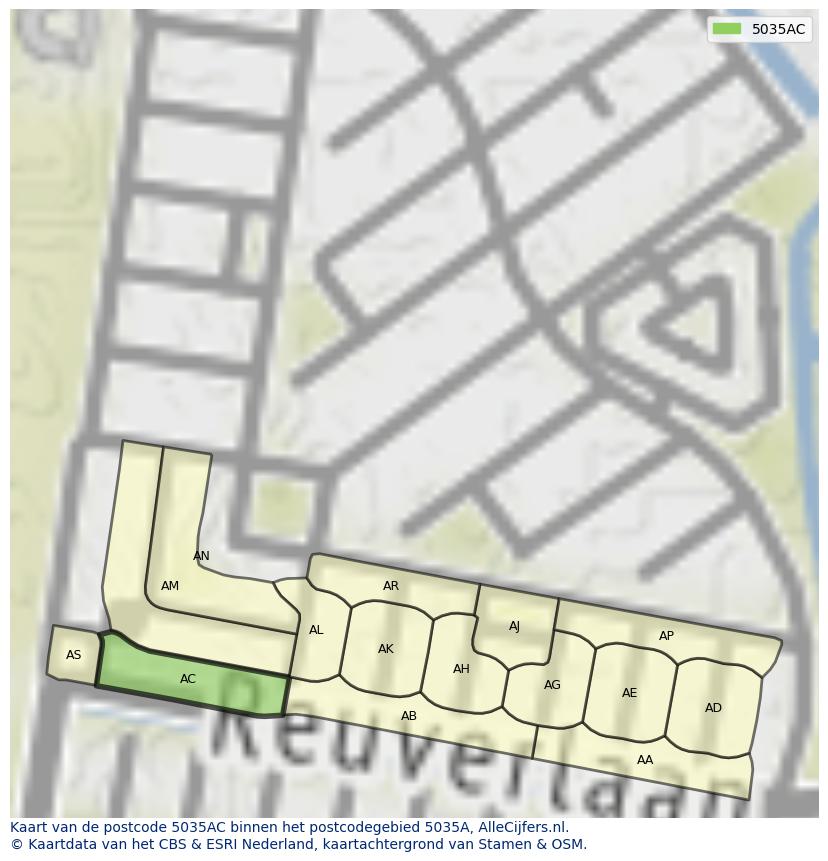 Afbeelding van het postcodegebied 5035 AC op de kaart.