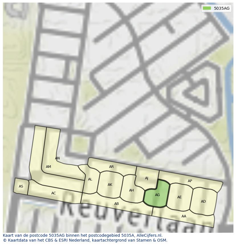 Afbeelding van het postcodegebied 5035 AG op de kaart.