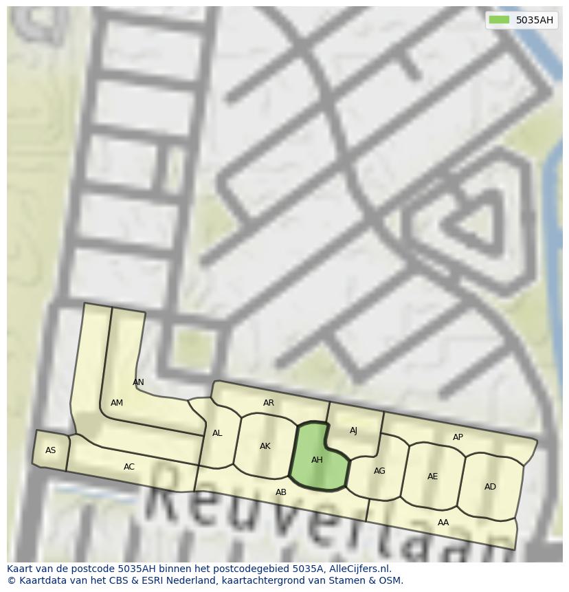 Afbeelding van het postcodegebied 5035 AH op de kaart.