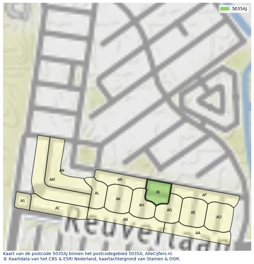 Afbeelding van het postcodegebied 5035 AJ op de kaart.