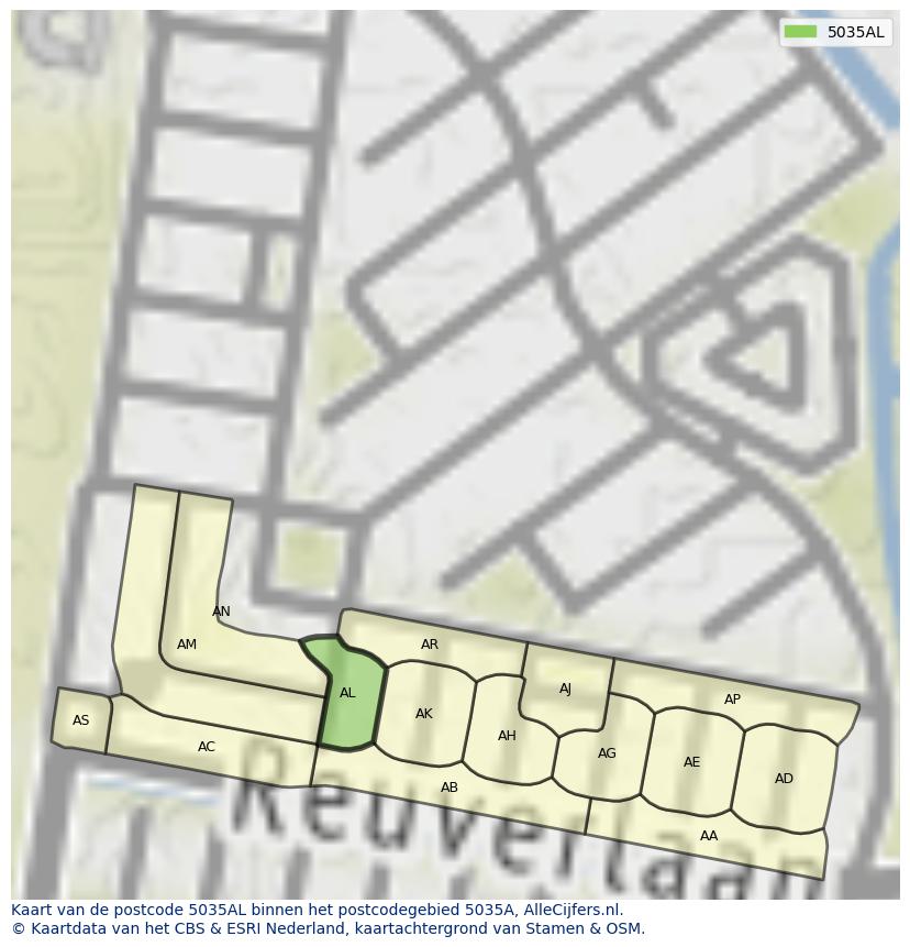Afbeelding van het postcodegebied 5035 AL op de kaart.
