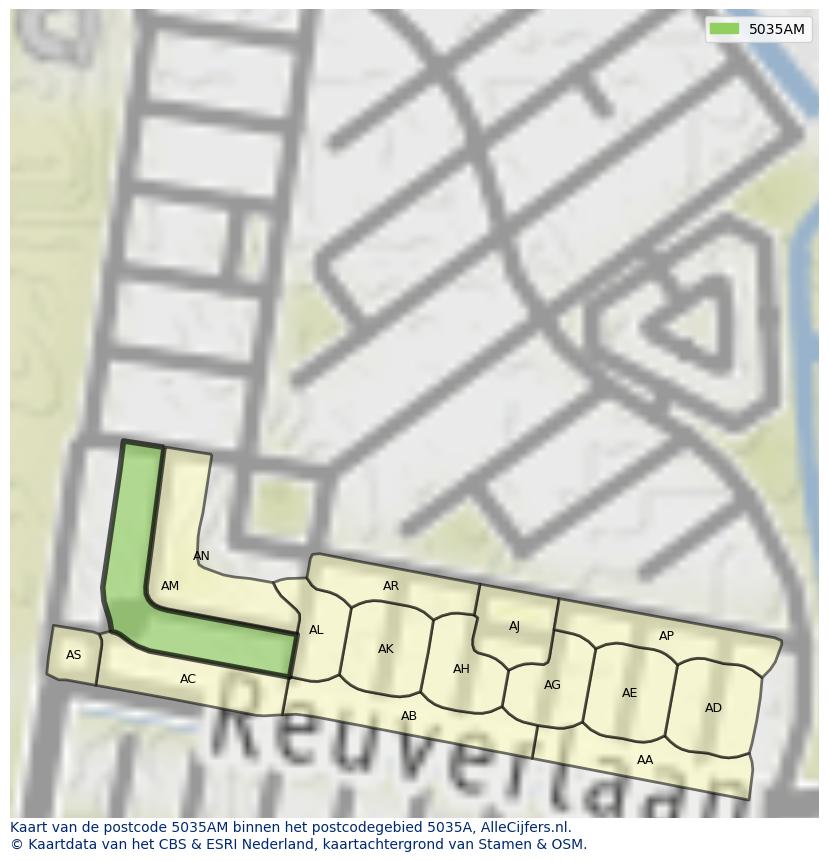 Afbeelding van het postcodegebied 5035 AM op de kaart.